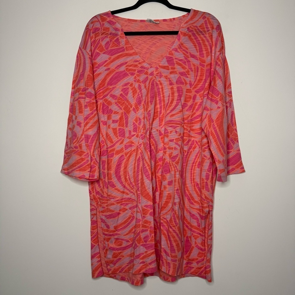 CANTOO Tropical Pink 100% Cotton Made in USA Beach Boho Resortwear Tunic Coverup